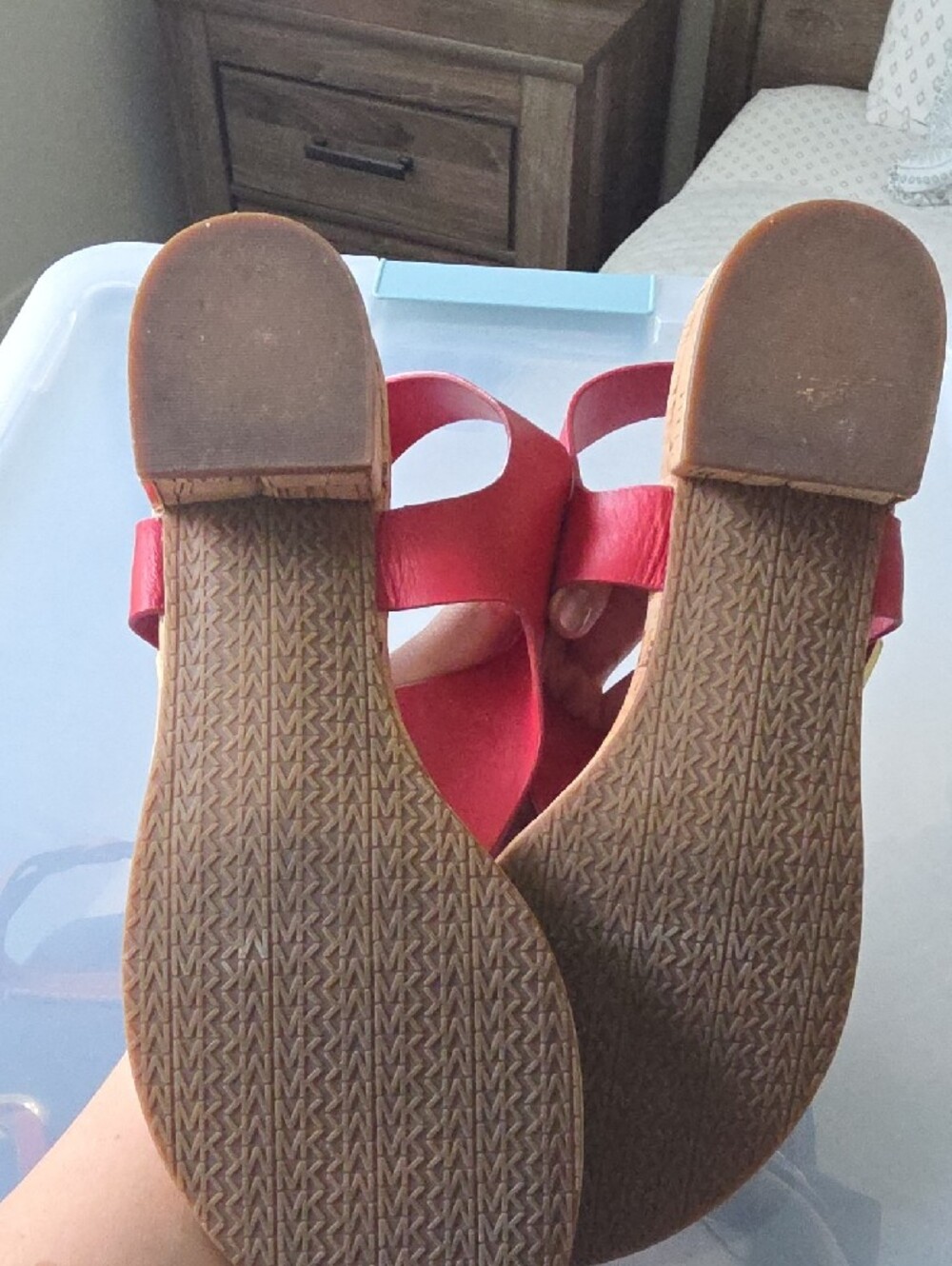 Michael Kors Red Thong Cork Sandals with Gold Buckle Detail - Picture 5 of 5